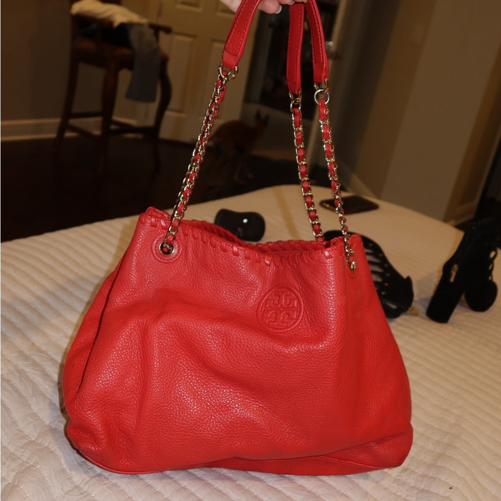Red Leather Tote Bag